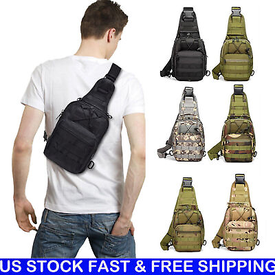 #ad Mens Backpack Travel Outdoor Hiking Bag Molle Sling Chest Pack Shoulder $12.34