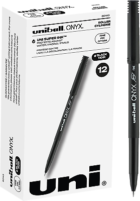 #ad Uniball Onyx Rollerball Stick Pen 12 Pack .7Mm Fine Black Pens Gel Ink Pens $21.02