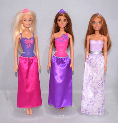 #ad 3x Barbie Princess Dolls Teresa Purple Pink Skirt Crown 2015 Mattel AC15 GBP 11.24