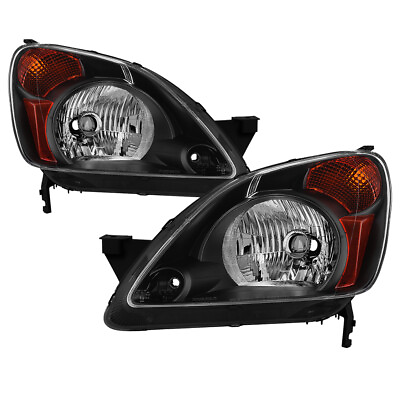 #ad Fit 02 04 Honda CRV Headlights Replacement w Amber Corner Signal Lamps Black $125.32