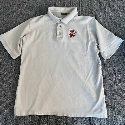 #ad Harriton Mens Polo T Shirt Medium M Devil Logo Cotton Short Sleeve Beige Collard $7.58
