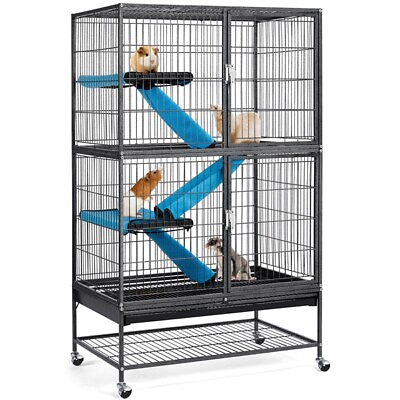 #ad 2 Story Rolling Metal Ferret Cage Chinchilla Guinea Pig Rat Critter Cage Black $125.99