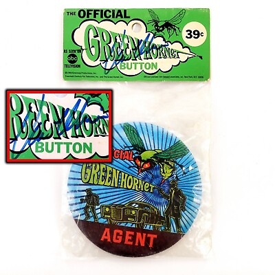 #ad 1966 Official Green Hornet Agent Button Pinback Pin 4quot; Van Williams Signed NEW $100.00