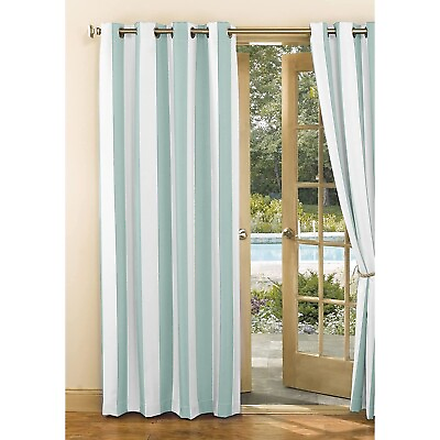 #ad Indoor outdoor curtain panel stripe teal white 54quot;W x 95quot;L UV grommet top $15.40