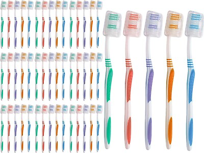 #ad 50 Pack Wholesale Toothbrush Individually Wrapped Classic Medium Soft With Cap $18.36