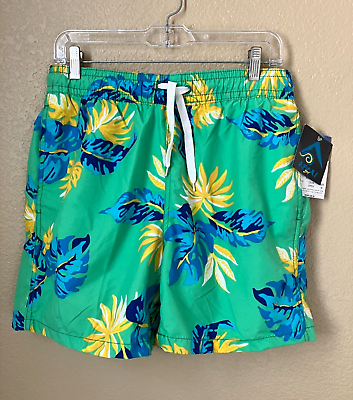 #ad Kanu Surf Swim Trunks Riviera Green Floral Mens Medium Mesh Lined NEW $14.95