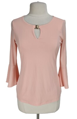 #ad Calvin Klein Womens Basic Top Size XS Peach Color Key Hole Neck Bell Sleeve $13.59