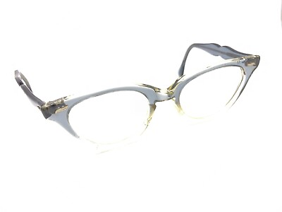 #ad Imperial Vintage Gray Clear Cat Eye Eyeglasses Frames 140 USA Women Designer $124.99
