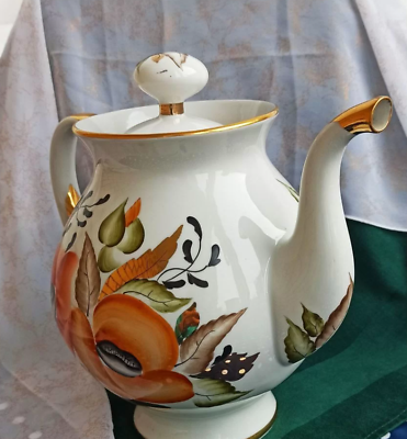 #ad Vintage Large Kettle Porcelain Topping Vines Rich Palette Hand Painted Gilded $44.99