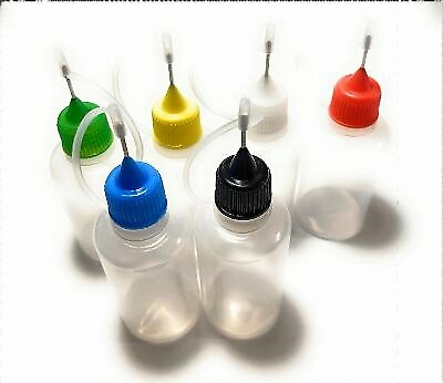 #ad 5x 10x Plastic Squeezable needle tip Dropper Bottle 30 ml Liquid LDPE color caps $9.50
