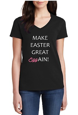 #ad Women#x27;s V neck Make Easter Great Again Eggain Shirt Pro Trump T Shirt Christian $15.99