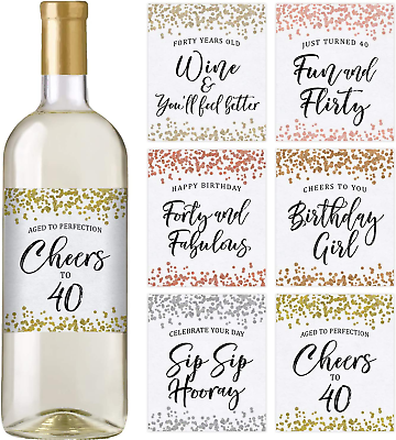 #ad 40Th Birthday Wine Bottle Labels Confetti Set of 6 $17.49