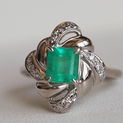 #ad 2.ct 10K White Gold plated silver 925 Ring Diamonds amp; Emerald Colored lover $159.00