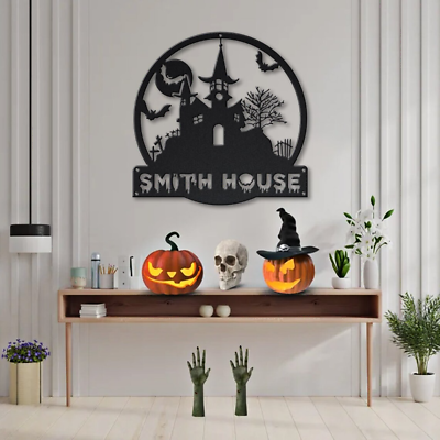 #ad Personalized Castle House Metal Sign Custom Name Art Wall Halloween Decor $119.95