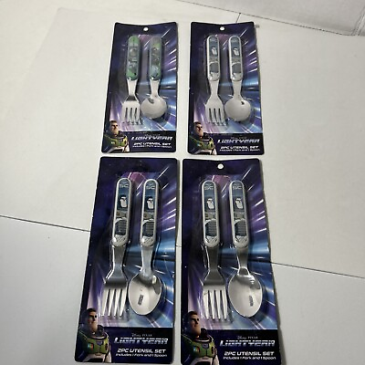 #ad Lot Of 4 Disney Pixar Buzz Lightyear 2 PC Kid’s Toddler Utensils Spoon And Fork $8.00