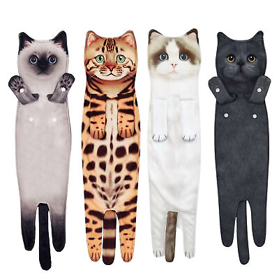 #ad Cute Animal Cat Hand Towel Cartoon Hanging Washcloth Bath Water Dry Face Towels $15.73