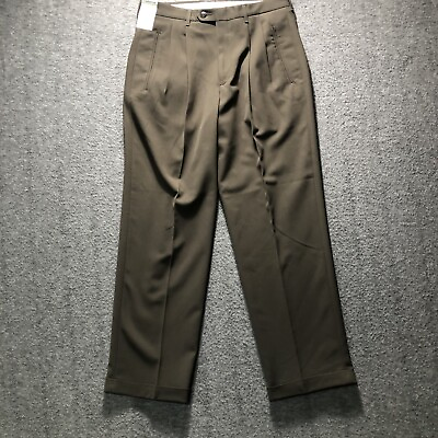 #ad Mens Pleated Cuffed Brown Dress Pants Size 32x30 NWT No Iron Continuous Stretch $14.67