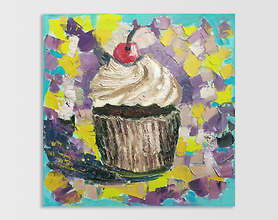 #ad Big Original oil painting Food artwork Kitchen Cupcake still life wall art $175.00