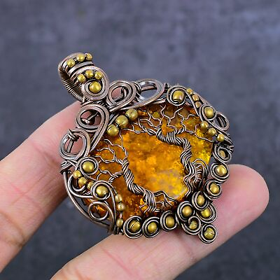 #ad Baltic Amber Gemstone Copper Wire Wrap Tree Of Life Jewelry Pendant 2.44quot; o720 $11.99