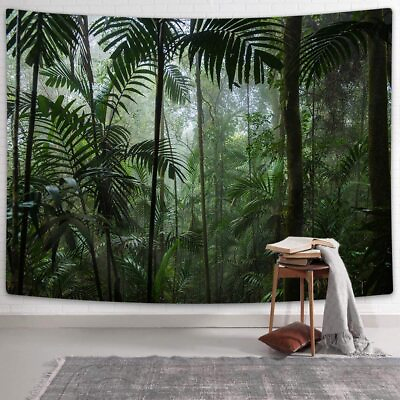 #ad Nature Tapestry Wall Hanging Large Tropical Leaf Forest Fabric Green Room Decor $13.36