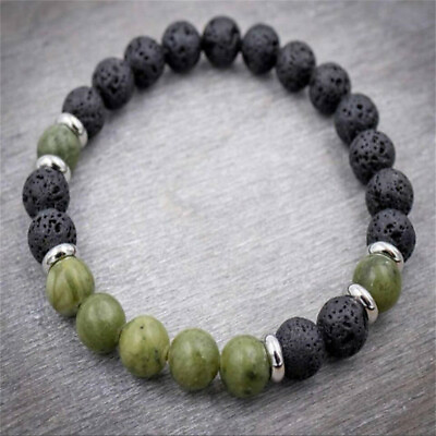 #ad 8mm volcanic stone green jade Mala bracelet 7.5 inches Energy Pray Reiki Healing $3.51