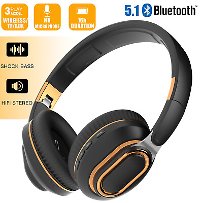 #ad Wireless Bluetooth 5.1 Headphones Over Ear LED Headset Stereo Noise Cancelling $18.45