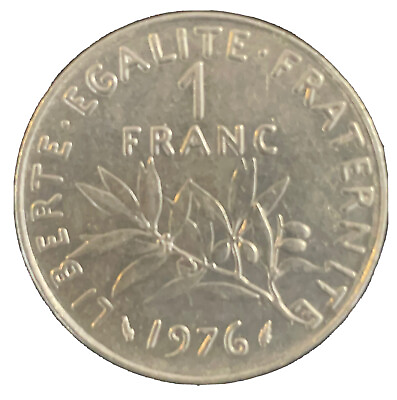 #ad France 1 Franc 1976 Coin French Fifth Republic Oscar Roty Nickel 24mm KM# 925.1 $22.15