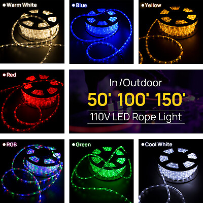 #ad 50#x27; 100#x27; 150#x27; LED Rope Lights Christmas Lights Outdoor Cool White Waterproof $49.99