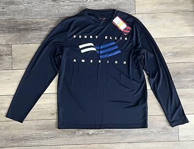 #ad Perry Ellis America Men’s Medium Patriotic Dark Sapphire Long Sleeve UPF 50 $24.99