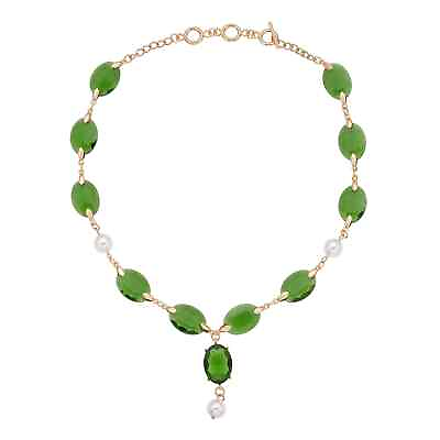 #ad Green Glass White Pearl Beaded Necklace for Women Size 22 Birthday Gifts Jewelry $16.99