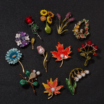 #ad Vintage Plant Brooches For Women Elegant Flower Enamel Pin Pearl Jewelry Gift $3.19