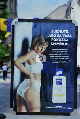 #ad Cheeky Risque Street Ad Poster Nivea Skin Cream 1990s Slovak Original 35mm Slide $24.30
