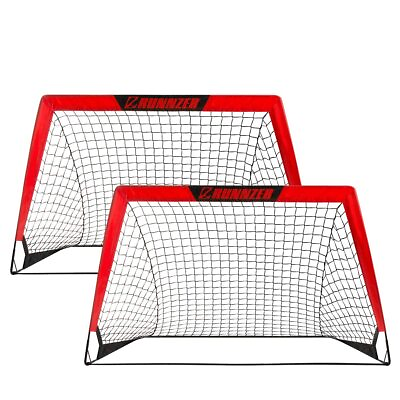 #ad L RUNNZER Kids Soccer Goal Pop Up Soccer Goal Net for Backyard Set of 2 wit... $57.81
