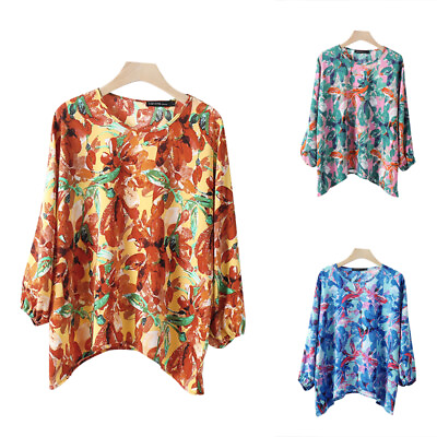 #ad S 5XL Women Floral Printed Long Sleeve Tops T Shirt Holiday Casual Loose Blouse $17.09