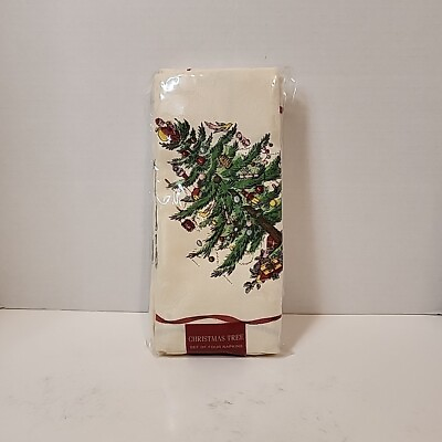 #ad SPODE Christmas Red Tree 20quot;×20quot; Cloth Napkins Cotton Polyester Qty 4 New Sealed $24.99
