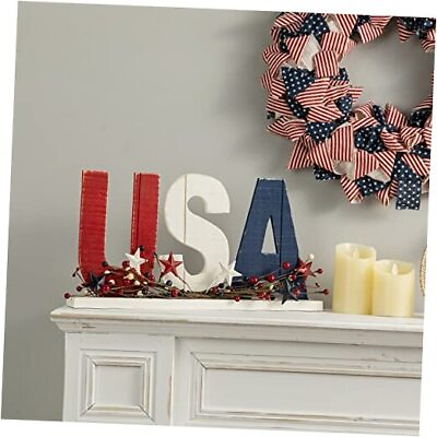 #ad USA Table Centerpiece 18 Inches Wood Patriotic Tabletop Display Decorative Usa $37.39