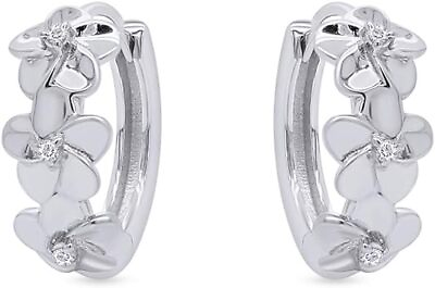 #ad #ad Daisy Flower Hoop Earrings for Women#x27;s Cubic Zirconia 925 Sterling Silver $41.39