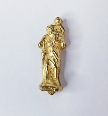 #ad Vintage St. Christopher Holding Baby Jesus 3 4quot; Pocket Shrine Statue Gold Metal $9.99