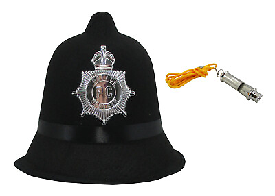 #ad English Bobby Helmet British Policemen Plastic Hat Whistle Accessory Kit $19.99