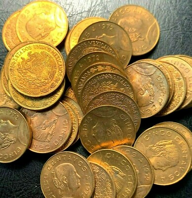 #ad 1972 🔥 Mexico 🌞 5 Centavo Brass LOT of Five 5 Coins ✨ Nice UNC ✨KM 427 $4.99