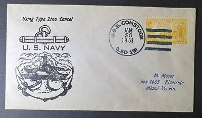 #ad Naval Cover USS COMSTOCK LSD 19 JAN 1951 ANCHOR amp; SHIP SILHOUETTE Navy Cachet $2.38