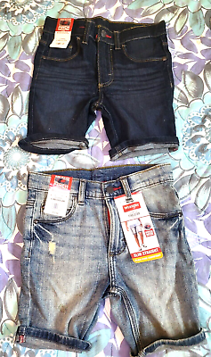 #ad 2 Pairs Wrangler Boys Five Pocket Premium Jean Shorts Blue 6 Regular $17.97