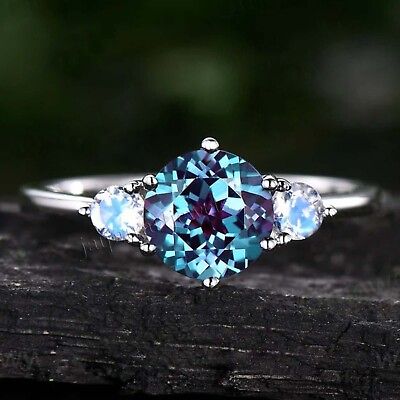 #ad Alexandrite With Moonstone Gemstone 925 Sterling Silver Bridal Anniversary Ring $34.19