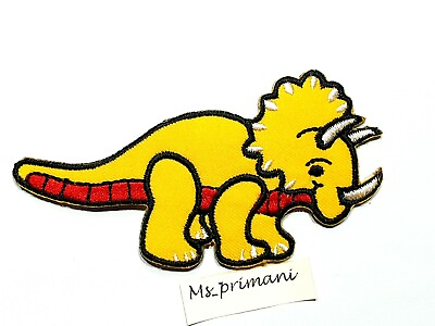 #ad Embroidered Yellow DINOSAUR TRICERATOPS Animal Iron Sew On Patch Cartoon child GBP 2.79