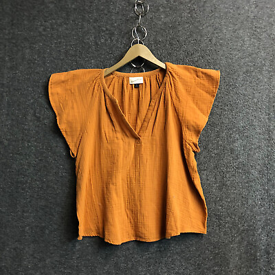 #ad Universal Thread Orange Cotton Textured Flutter Sleeve Blouse V Neck SZ XL NWOT $11.99