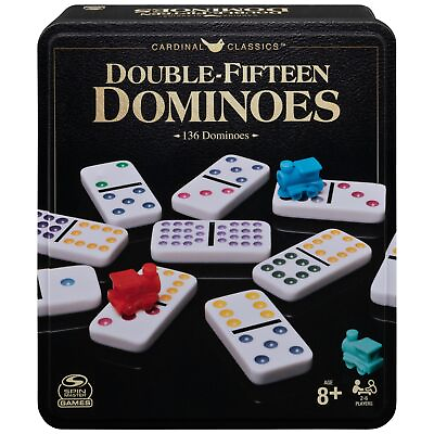 #ad Cardinal Classics Double Fifteen Dominoes Set in Storage Tin Dominoes for K... $13.78