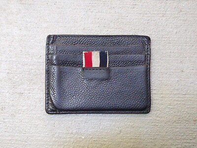 #ad Thom Browne Cardholder Wallet Black Pebbled Leather England UK Slim 4quot;x3quot; $60.00