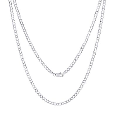 #ad 14k White Gold 3mm Solid Cuban Curb Chain Italian Link Pendant Necklace 16quot; 30quot; $499.98