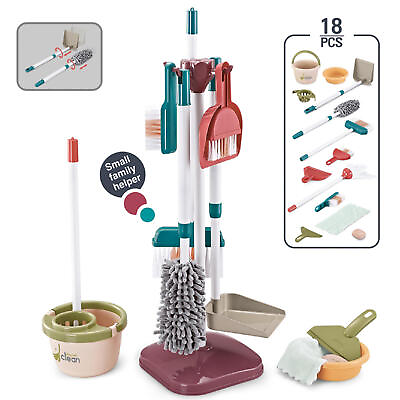 #ad 18 X Kids Cleaning Mini Set Toy Vacuum Broom Mop Brush Dust Pan etc play set $48.23