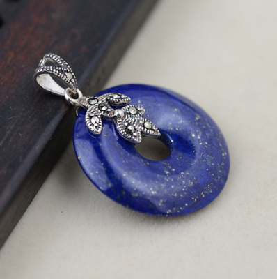 #ad B11 Pendant Disc From Lapislazuli Stone of The Friendship Sterling Silver 925 $84.09